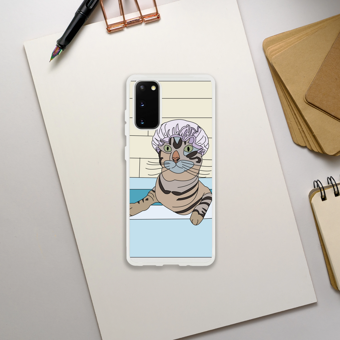 Bath Time Cat Phone Case — Whimsical Illustrated Animal Cover