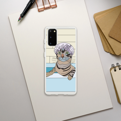 Bath Time Cat Phone Case — Whimsical Illustrated Animal Cover