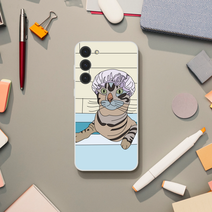 Bath Time Cat Phone Case — Whimsical Illustrated Animal Cover